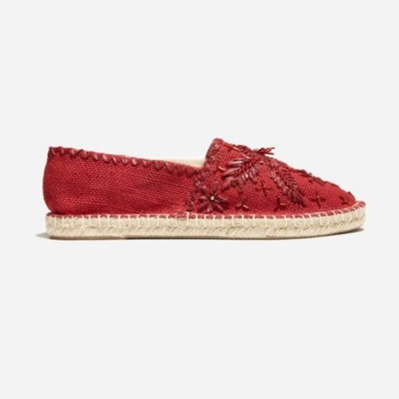 Antik Batik for Johnny Was Tori Espadrille in Red Jute Embroidered Sequins SZ 6 - Picture 1 of 6